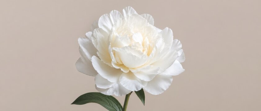 White peony flower isolated on beige background.