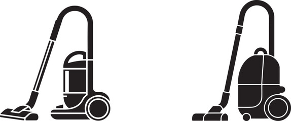 Set of a classic upright vacuum cleaner icon. Silhouette vector illustration © Misho x Mamun