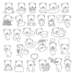 Obraz premium Set of Cute cartoon animal icons with funny baby animals like bear in a playful vector illustration design. coloring page for presschool