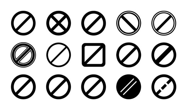 Prohibition Signs Collection, Forbidden Symbols Set, No Entry Icons, Restricted Area Graphics, Warning Symbols Vector Pack