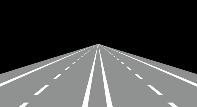 Perspective view of a straight asphalt road with lane markings leading into the distance