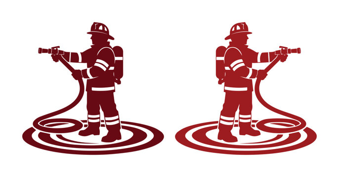 Silueta de bombero, vector de emergencia, equipo de rescate, ilustraci&oacute;n de seguridad, dise&ntilde;o de protecci&oacute;n contra incendios, servicio de extinci&oacute;n de incendios