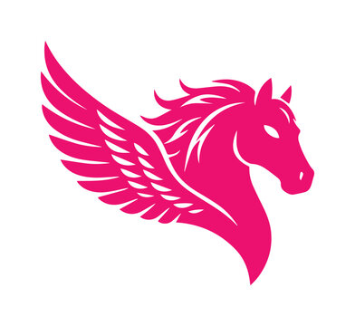 Pegaso m&iacute;tico, silueta de caballo alado en color fucsia, dise&ntilde;o vectorial moderno, emblema de fantas&iacute;a, logo de animal m&aacute;gico para marcas creativas
