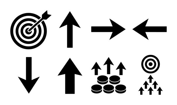 Target and Arrow Icons Set: Success, Growth, Direction, Strategy, Goals, Business Vector Icons