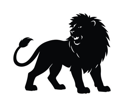 Silueta de le&oacute;n majestuoso, vector de le&oacute;n negro rugiendo, emblema de le&oacute;n salvaje, icono de animal fuerte para dise&ntilde;o de marca y logotipos