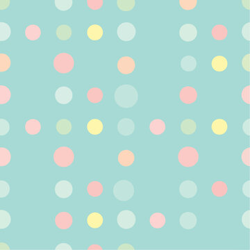 Delightful seamless pattern of pastel polka dots on a soft blue background for decorative design