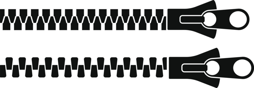 clothing zipper icons. Open track and metal slider symbol. textile industry projects featuring sign. Clothing assembly and zipper
