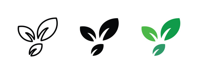 Plant leaves vector icon symbol outline solid black and green colors. © sorov