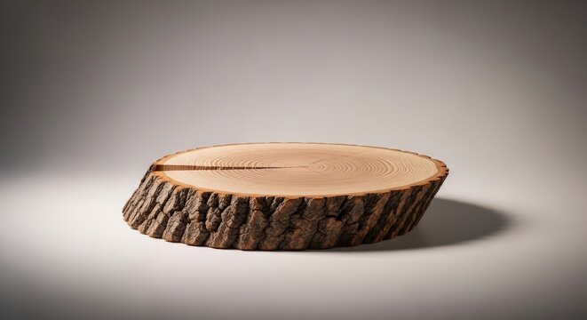 A single tree stump with bark and rings on a white background, isolated for product display or decoration