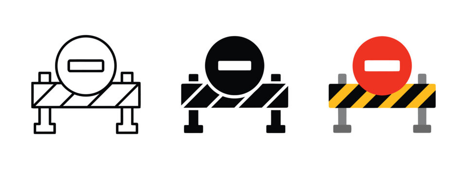 Road barrier with stop sign icon construction detour warning symbol prohibition sign.