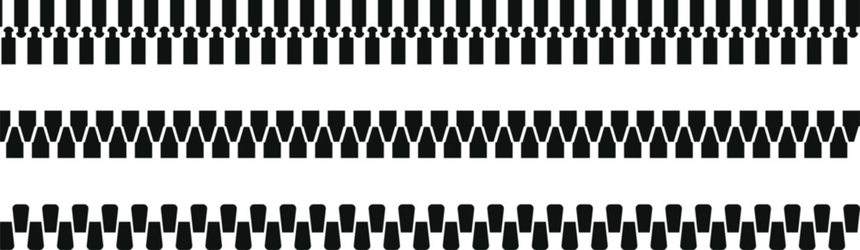 Zipper pattern. stylish fasteners and zippers for clothing. Slider puller and interlocking teeth icon. Industrial zipper track design
