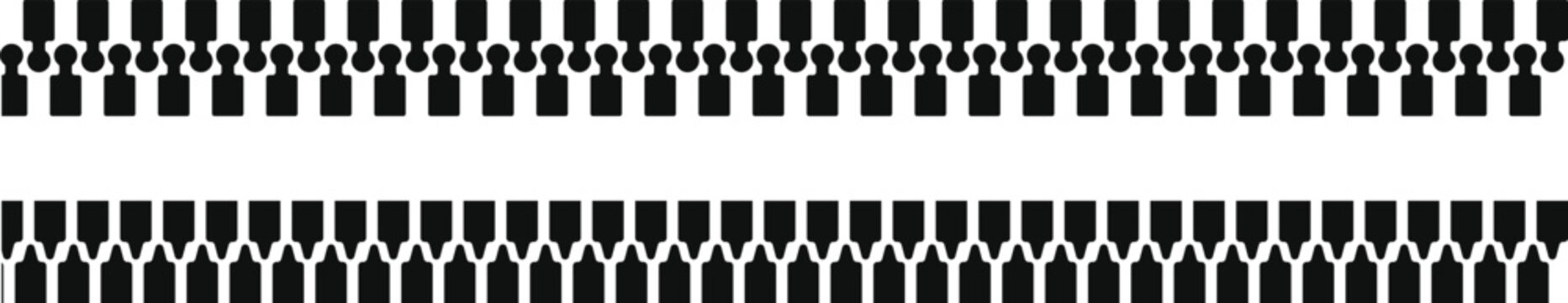 Zipper pattern. stylish fasteners and zippers for clothing. Slider puller and interlocking teeth icon. Industrial zipper track design
