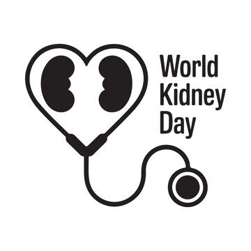 World kidney day illustration with a heart shaped stethoscope and kidney organs inside
