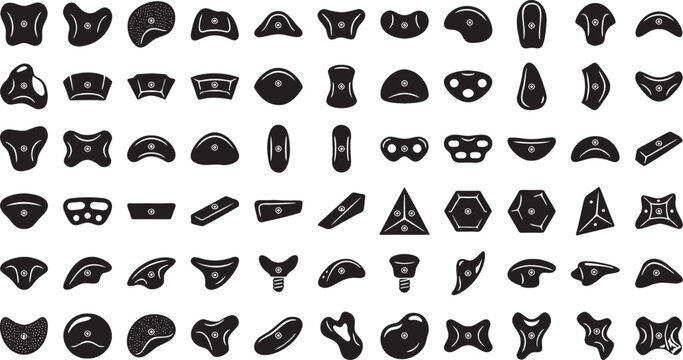 Rock Climbing Wall Holds and Grips Vector Icon Set &ndash; Diverse Shapes for Bouldering.