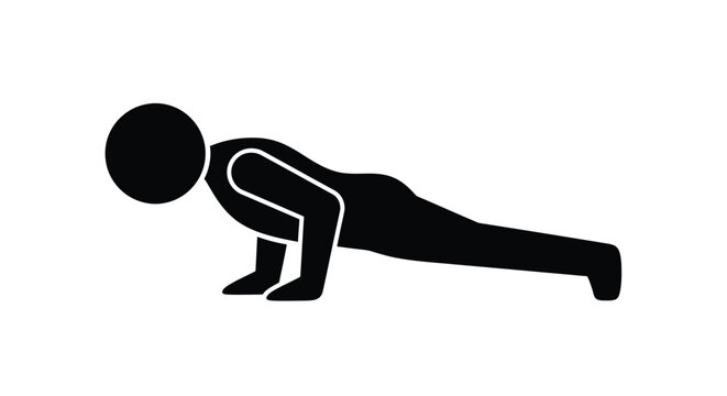 Stylized vector graphic illustration of a person performing a push up exercise on white background