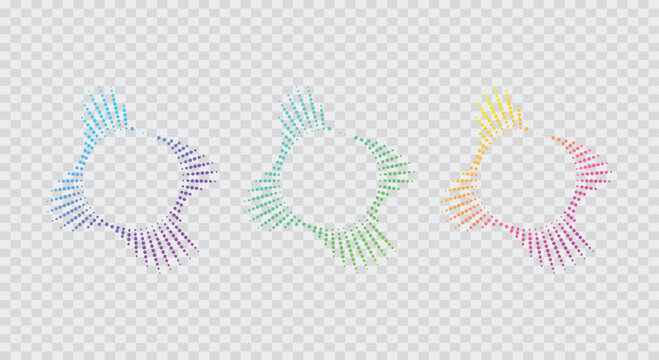 Abstract soundwave circles set. colorful audio frequency waveforms. radial digital equalizer visualizer icons. Circular frequency wave and broadcast symbol
