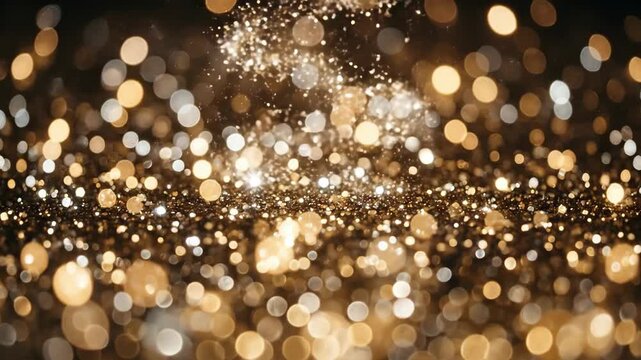 Golden and silver bokeh lights background, festive luxury backdrop for holiday or celebration design, shimmering glow, elegant defocused sparkle, high detail, no logos