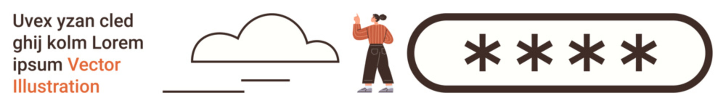 Digital security, cloud storage, data protection, online privacy, technology, user authentication. Minimalist cloud, person raising hand password field. Digital security and cloud storage concept