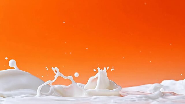 White milk splash on orange gradient
