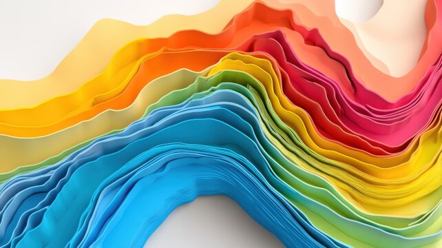 Colorful elevation map in abstract 3d style with undulating terrain and layered topographic rings in bold shades