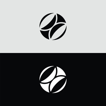 A sleek abstract circular logo with four interlocking curved elements in black on a light grey background and white on a black background.