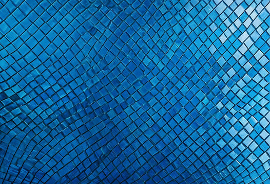 Blue mosaic tiles with shiny reflective surface, gradient pattern