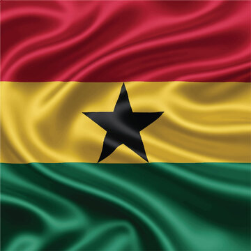 Waving Ghana Flag Illustration with Satin Folds and Black Star