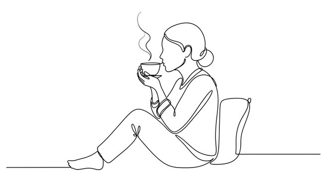 Woman Sitting and Drinking Coffee.