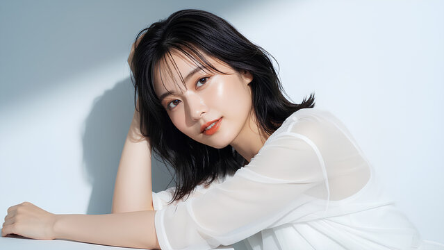 透明感と清潔感のある若い女性のビューティーポートレート	