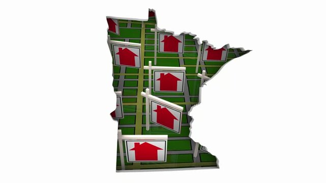 Minnesota MN State Real Estate Market Homes Houses For Sale Signs Map Move Relocate 3d Animation