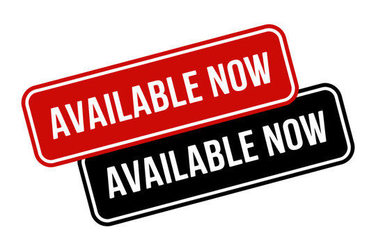 Red and black available now stickers on white background