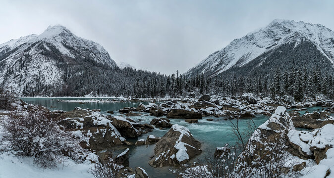 mountain lake in winter