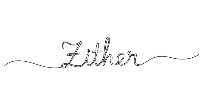 Elegant handwritten 'zither' word design with flowing lines. No editable strokes