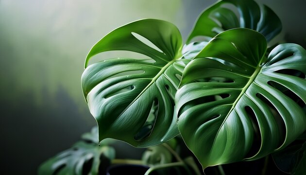 New Growth Of Monstera Plant With Rich Green Tone And Organic Texture