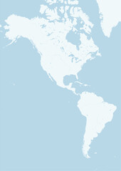 Fototapeta premium Modern minimalist vector map of North and South America. High-quality SVG illustration of the Americas continent borders, coastline, and geographic layout for travel posters.