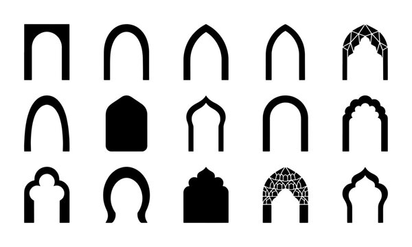Architectural Archways Collection: Diverse Islamic, Gothic, and Geometric Styles, Black Vector Silhouettes for Design Elements
