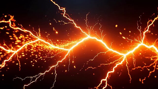 Orange lightning flashes in black sky