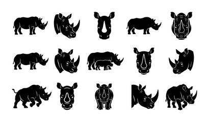 Rhino Silhouette Collection: African Wildlife Icons, Majestic Mammal Vector Graphics, Powerful Animal Set for Design © Lutfun