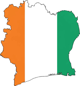 Ivory Coast Map Silhouette with National Flag Vector Design