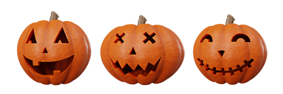Set of Three Halloween Jack-o'-Lanterns Display