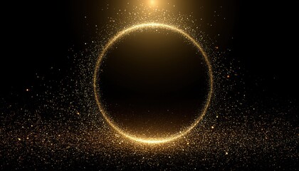 Fototapeta premium Luxurious Gold Sparkling Circle Frame With Glowing Light Particles Overlay And Shining Gold Glitter Dots: Festive And Elegant Design Option