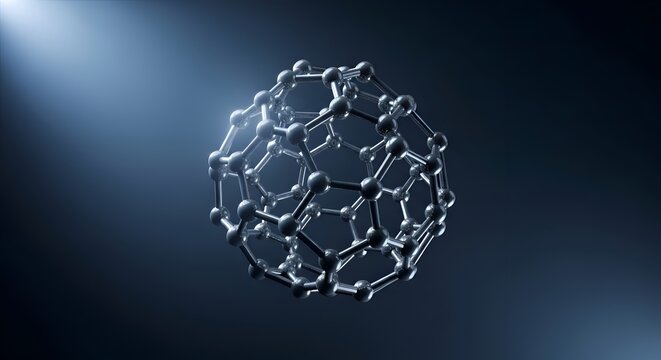 Buckminsterfullerene molecule structure, 3D model of C60 fullerene