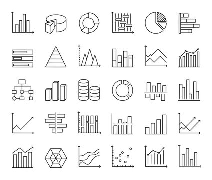Chart Graph Line Icons Set, Data Visualization Business Analytics Editable Stroke Vector Pack