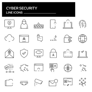 Cyber Security Line Icons Set, Data Protection Network Safety Editable Stroke Vector Pack