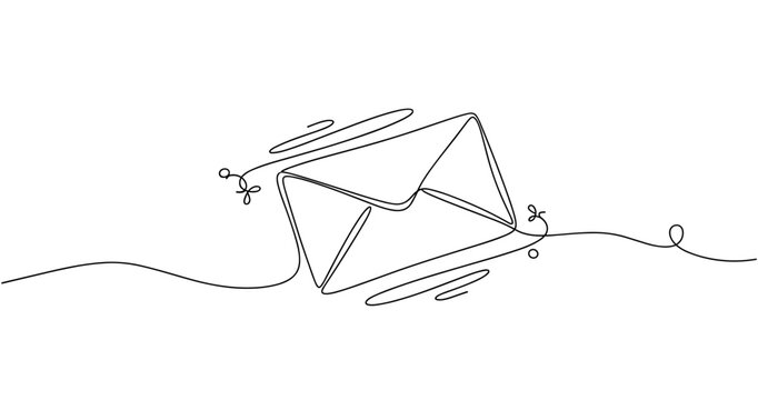 Minimalist one-line drawing of an envelope with elegant curves. None editable stroke