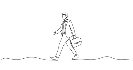 Fototapeta premium Minimalist line art of male caucasian adult businessman walking with briefcase. No editable stroke