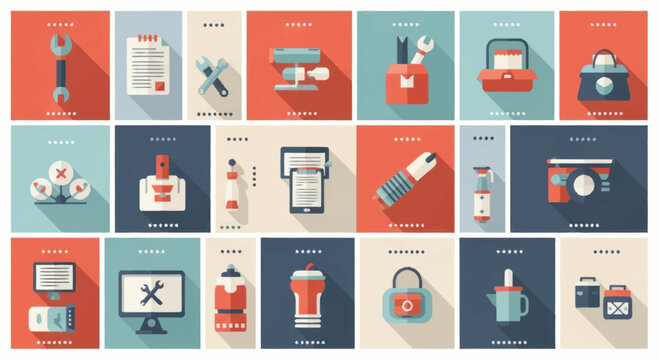 Collection of Tools and Equipment Icons Flat Design.