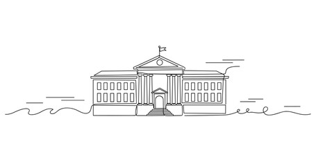 Naklejka premium Government building centered with flag on waterfront facade. No editable stroke