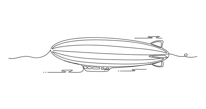 Airship floating in minimalist line drawing background. No editable stroke