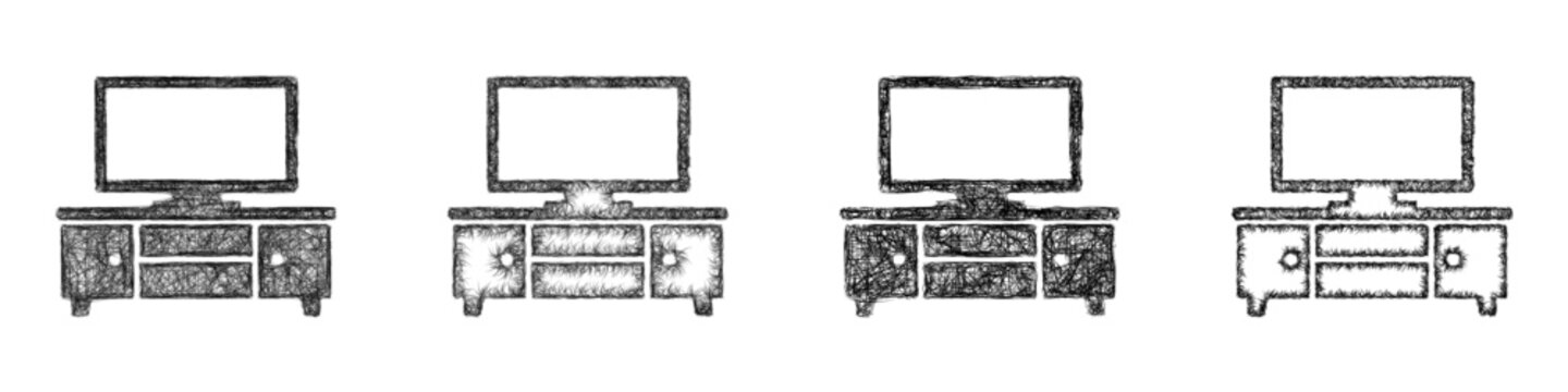 Sketch tv stand icon design set